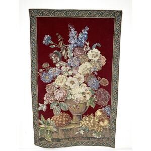 1970's Large Wall Hanging Woven Vintage French Floral Tapestry in Excellent Cond